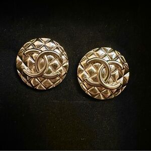 Authentic Chanel Post Earrings Upcycled From Clip-On Quilted CC Logo Gold Tone